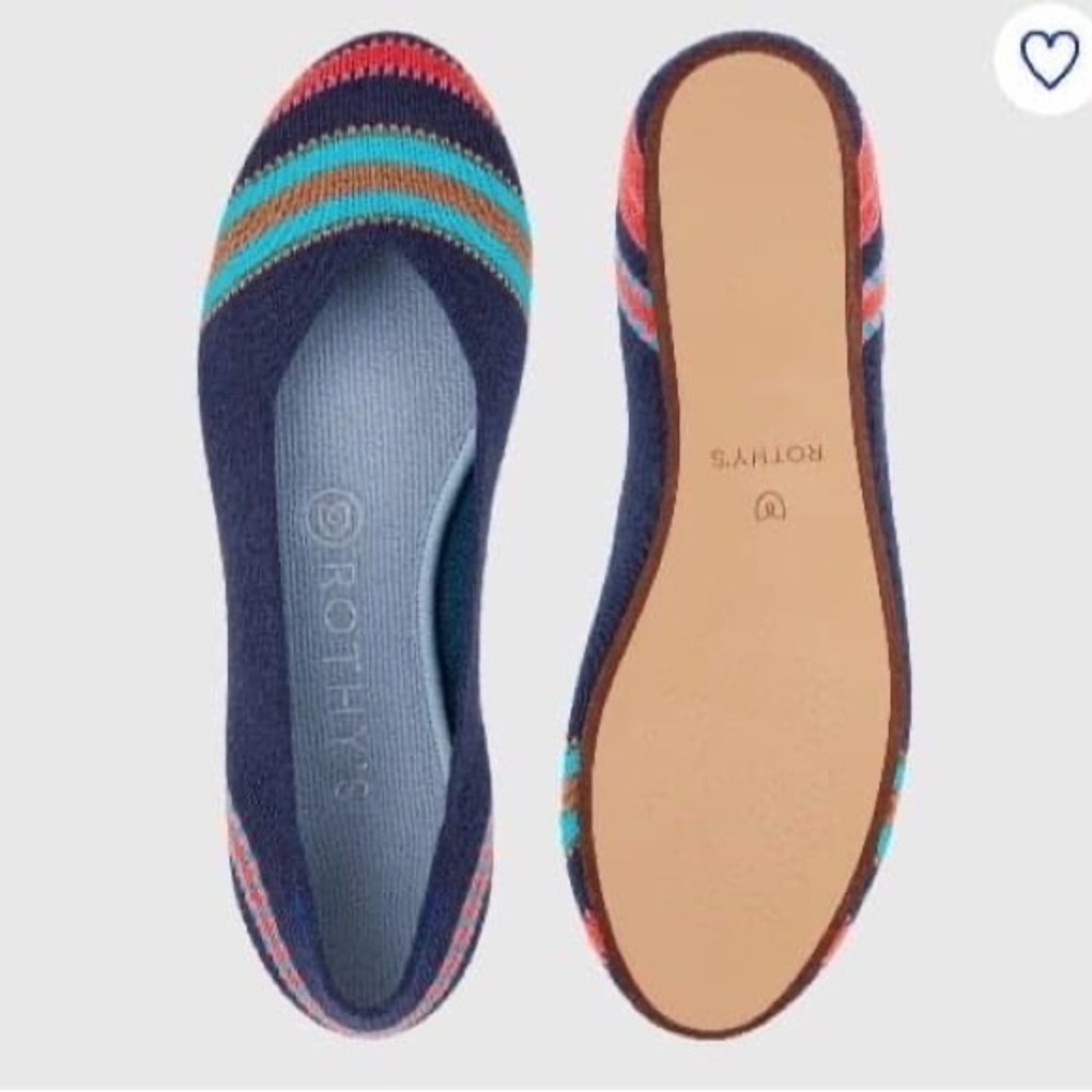 Rothy’s navy ribbon stripe merino flats size 8 NEW